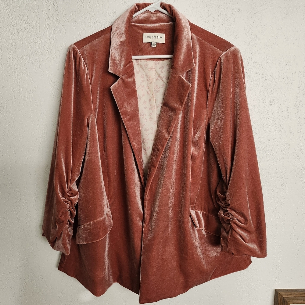 Skies Are Blue Pink Velvet Blazer